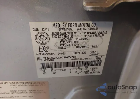 2012 Ford Edge Limited z USA, uszkodzony, nr VIN 2FMDK3KC0CBA74764